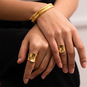 Custom 18k Gold Plated Blank <b>Ring</b> Stainless Steel Chunky <b>Rings</b> Jewelry - Product Image 2