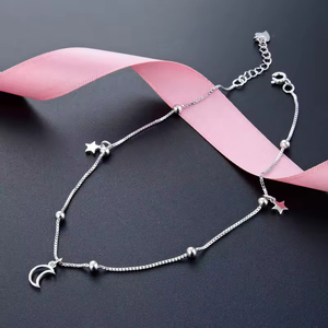 Gioielli alla moda 925 Sterling Silver <span class=keywords><strong>piccola</strong></span> <span class=keywords><strong>stella</strong></span> e Moon Link Station catena cavigliere per donna - Product Image 2