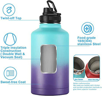 Bouteille d'eau personnalisée D Eau De Gym métal 2 litres 64 oz 64 oz bouteille d'eau isolée en acier inoxydable avec paille