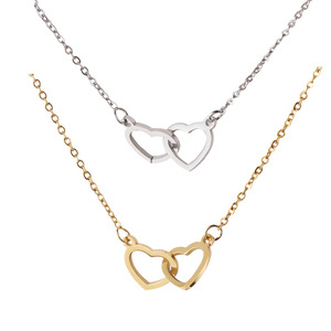 Collana con Ciondolo a Doppio Cuore Intrecciato in Acciaio Inossidabile per Donne, Vendita Calda - Product Image 1