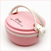 Boîte à bento de haute qualité à compartiment unique pour enfants, en paille de blé de qualité alimentaire, avec couvercles sans BPA, poignée en option pour enfants