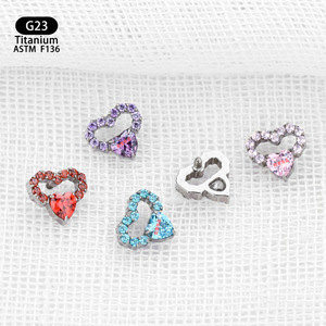 Boucles d'oreilles en forme de cœur avec zircon F136, bijoux de corps en alliage de titane, piercing, cadeau, 6,3 mm, 6,7 mm - Product Image 4