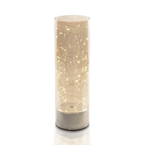 Lampada Cilindrica in Vetro 8x15 Cm Luce Calda Micro LED Decorazioni Natalizie - Product Image 1