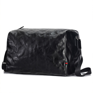 Dujiang Men's Genuine Leather Shoulder <b>Bag</b> Large Capacity Travel Business Gym Crossbody <b>Bag</b> Black Hand-Scratched Texture - Product Image 5