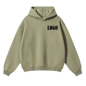 เสื้อฮู้ดดี้สีเขียวมะกอกแบบยูนิเซ็กซ์ แขนยาว ทรงหลวม สีพื้น ผ้าฝ้ายฟลีซ 100% สำหรับผู้ใหญ่ ใส่ได้ทุกฤดู - Product Image 1