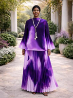 Ensemble coordonné élégant : Haut ample à motifs abstraits et jupe longue plissée - 100% Polyester, tenue africaine modeste pour tous les jours