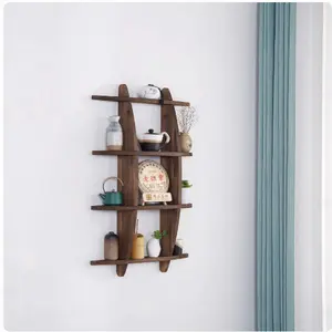 Solid Wood Modern And Simple Chinese Style Wall Mounted Tea Rack Tea Set Display Rack