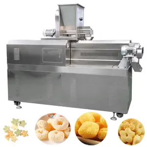 Multi-function corn curls snacks machinery corn grits puffed snack extruder packing machine flavoring rollers