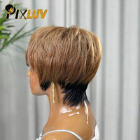 Perruque Chioma en promotion : Perruques en cheveux humains coupe pixie avec frange, perruque brune en gros, perruque en cheveux humains bruts pour femmes noires