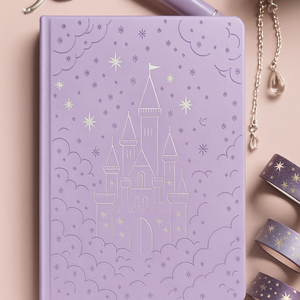 Cuaderno de Fantasía con Diseño de Castillo y Estrellas en Relieve Morado, Estampado en Lámina Plateada, Cubierta de Cuero PU con Esquinas Redondeadas - Product Image 3