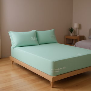 VIANNEY HOME SHEETS Ensemble de draps en jersey doux taille Queen, couleur menthe, drap-housse en coton uni, hypoallergénique, literie pour la maison - Product Image 2