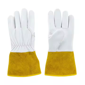 Venta al por mayor resistente al calor piel de cabra cuero de vaca <span class=keywords><strong>TIG</strong></span> argón guantes de soldadura Anti-Corte trabajo de protección para mano para uso de soldador - Product Image 1