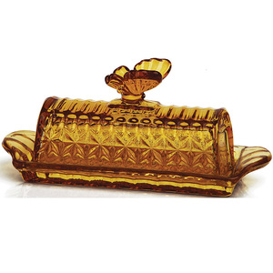 Beurrier en verre vintage avec couvercle et poignée <span class=keywords><strong>papillon</strong></span> en relief pour le stockage alimentaire en cuisine - Product Image 2