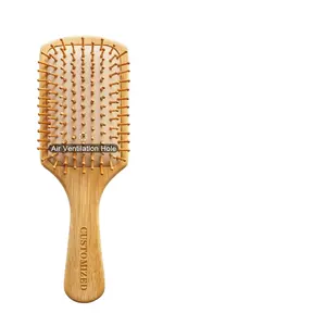 Sikat Anti statis sisir pijat kesehatan sisir bantalan udara sikat rambut Oem sikat kayu bambu dengan Logo dayung kayu
