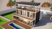Maisons conteneurs préfabriquées de luxe, bien conçues, 3 chambres, 40 pieds, mur-rideau en verre, abri de voiture, design moderne