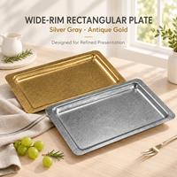Assiette rectangulaire commerciale en acier inoxydable durable, style coréen, finition antique, écologique, à bord large et fond plat