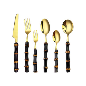 Bamboo-Style Cutlery <b>Set</b> 304 Stainless Steel Knife Fork Spoon Mirror Polished Western Tableware Adult Use - Product Image 5