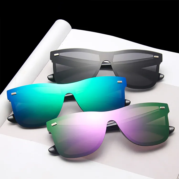 Trend One-piece Colorful Lens Men Glasses for Sports UV400 Fashion Custom Logo Big Frame Sunglasses