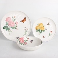 Service de table en céramique à motifs floraux et papillons, assiettes et bols en grès motif rose de jardin et colibris