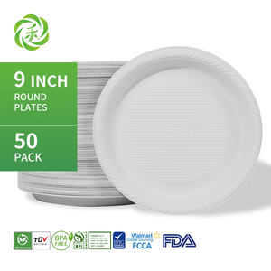 Assiettes jetables rondes classiques de 9 pouces, sans BPA, <span class=keywords><strong>écologique</strong></span>s, en amidon de maïs, biodégradables, compatibles micro-ondes et congélateur - Product Image 1