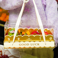 Boîte cadeau de luxe fantaisie dorée transparente avec fleurs, 5 kg, pour fruits, grande boîte cadeau portable avec poignée pour la fête des mères, la Saint-Valentin