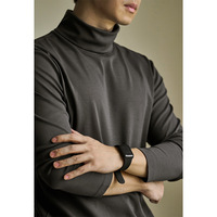 T-shirt à col roulé pour homme en coton mercerisé à l'ammoniaque liquide de qualité supérieure, anti-statique, à manches longues, coupe décontractée, basique