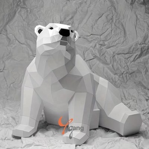 Scultura in Resina e Fibra di Vetro Personalizzata, Realistica, di <span class=keywords><strong>Orso</strong></span> Bianco Geometrico e Palla Gialla in Stile Minimalista per Arte all'Aperto - Product Image 4