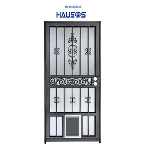 יוקרה 36 x80 מסך דלת יד זייף פלדה מוצק מזויפים דלת ברזל יצוק עם לוח מסך זכוכית מחוסמת החלפה - Product Image 5