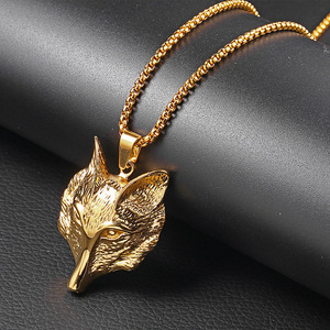 Collana <span class=keywords><strong>con</strong></span> <span class=keywords><strong>Ciondolo</strong></span> a Forma di Testa di <span class=keywords><strong>Lupo</strong></span> in Acciaio Inossidabile Dorato, Gioielleria alla Moda 2026 per Uomo - Product Image 5