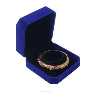 Custom Logo Gedrukt Armband Sieraden Dozen Witte Ketting Box Romantische Blauw Fluwelen Ring Verpakking Achthoek Voor Bruiloft