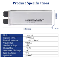 Batterie Li-ion semi-solide 7500mAh 3.7V pour drones OEM/ODM, taux de décharge 20C/50C, fabriquée en Chine
