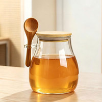 Pot de conservation en verre transparent avec couvercle en bambou et cuillère, récipient hermétique pour grains de café, épices, conservation des aliments en cuisine