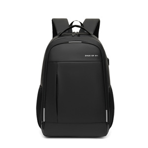 Zhuo Er Shi Men's Backpack 20-35L With Usb Charging Business Travel Commuting Bag Solid Color Black - Product Image 5