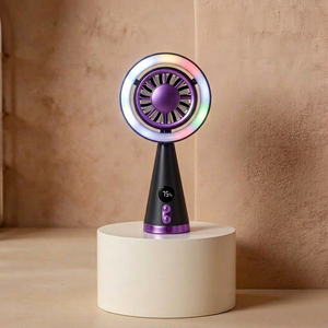 Ventilateur portable Lingpan avec lumière LED, affichage numérique, moteur DC alimenté par batterie 5W, autonomie de 8 heures, ventilateur portable pour une utilisation en intérieur et en extérieur - Product Image 1