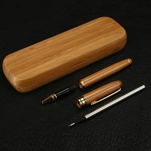 Gran oferta de plumas estilográficas de bambú, venta al por mayor, bolígrafos de rodillo de madera de lujo promocionales, bolígrafo en blanco con logotipo personalizado y caja - Product Image 2