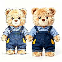 Ours en peluche personnalisé marron clair avec chemise à col et salopette en jean, jouet en peluche doux et moelleux