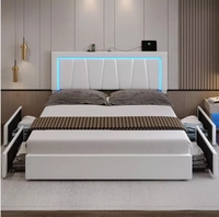 King-Size-Bettgestell, Plattformbett mit 4 Schubladen, LED-Beleuchtung, USB- und Typ-C-Anschluss