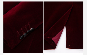 Haut de gamme mince affaires messieurs marié <span class=keywords><strong>costume</strong></span> 2 pièces hommes mariage Banquet vin rouge <span class=keywords><strong>velours</strong></span> simple boutonnage pic-revers <span class=keywords><strong>costume</strong></span> - Product Image 4