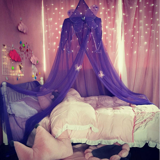 มุ้งกันยุงสีม่วงเข้ม+ผีเสื้อสีม่วง