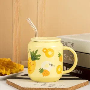 Tùy Chỉnh Cá Nhân Hoá Funky Nước Trái Cây Đồ Uống Uống Mugs Giá Rẻ Gốm Cốc Cà Phê Với Rơm