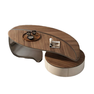 <span class=keywords><strong>Tavolino</strong></span> da caffè in foglia di lusso moderno piano in <span class=keywords><strong>legno</strong></span> massello con Base in acciaio inox cassetto di stoccaggio per soggiorno nordico centro tavolo Set - Product Image 1