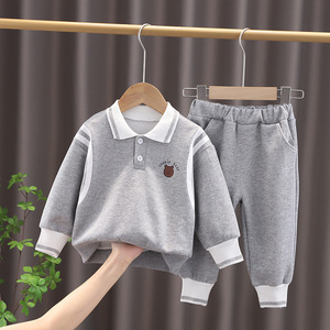 Ensemble de vêtements pour bébés garçons, sweat-shirt, polo pour tout-petits, coton biologique, ensemble pantalon deux pièces pour garçons, enfants - Product Image 3
