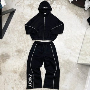 Ensemble de survêtements unisexes personnalisés : pantalon baggy et sweat à capuche zippé, 500 g/m², poids lourd, vierges, pour hommes - Product Image 4