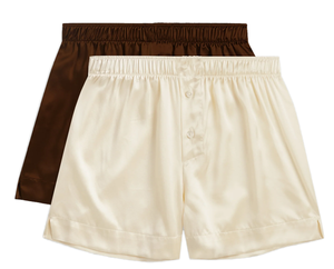 High Waist Breathable Woven <b>Silk</b> Satin Women Shorts <b>Skirts</b> Solid Color Elastic Waist Casual Loose Fit for Brown - Product Image 1