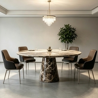 Table à manger de luxe de style rétro, plateau circulaire, base conique, en marbre brun Emperador, adaptée aux restaurants de haute cuisine