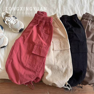 Tongxingyuan Children's Wide Leg Cargo Pants Solid Color Cotton Breathable Unisex Baby Jogger Pants Autumn New Arrival - Product Image 1