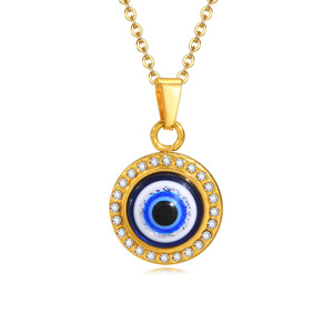 Kalung Liontin Mata Kalkun Biru Berlapis Emas 18K Baja Tahan Karat Perhiasan Dalam Jumlah Besar - Product Image 1