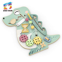 Tableau d'activités en bois en forme de dinosaure avec labyrinthe de perles, engrenages et sablier – Peinture écologique – Jouet éducatif pour enfants de 5 à 7 ans W12D838