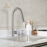 Robinet de cuisine Lanerdi moderne à poignée unique en acier inoxydable satiné NSF 61-9 avec cartouche céramique et douchette extractible monotrou
