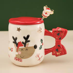 Tasses en céramique créatives de Noël avec couvercles, cuillères, jolies tasses à café pour couple - Product Image 6